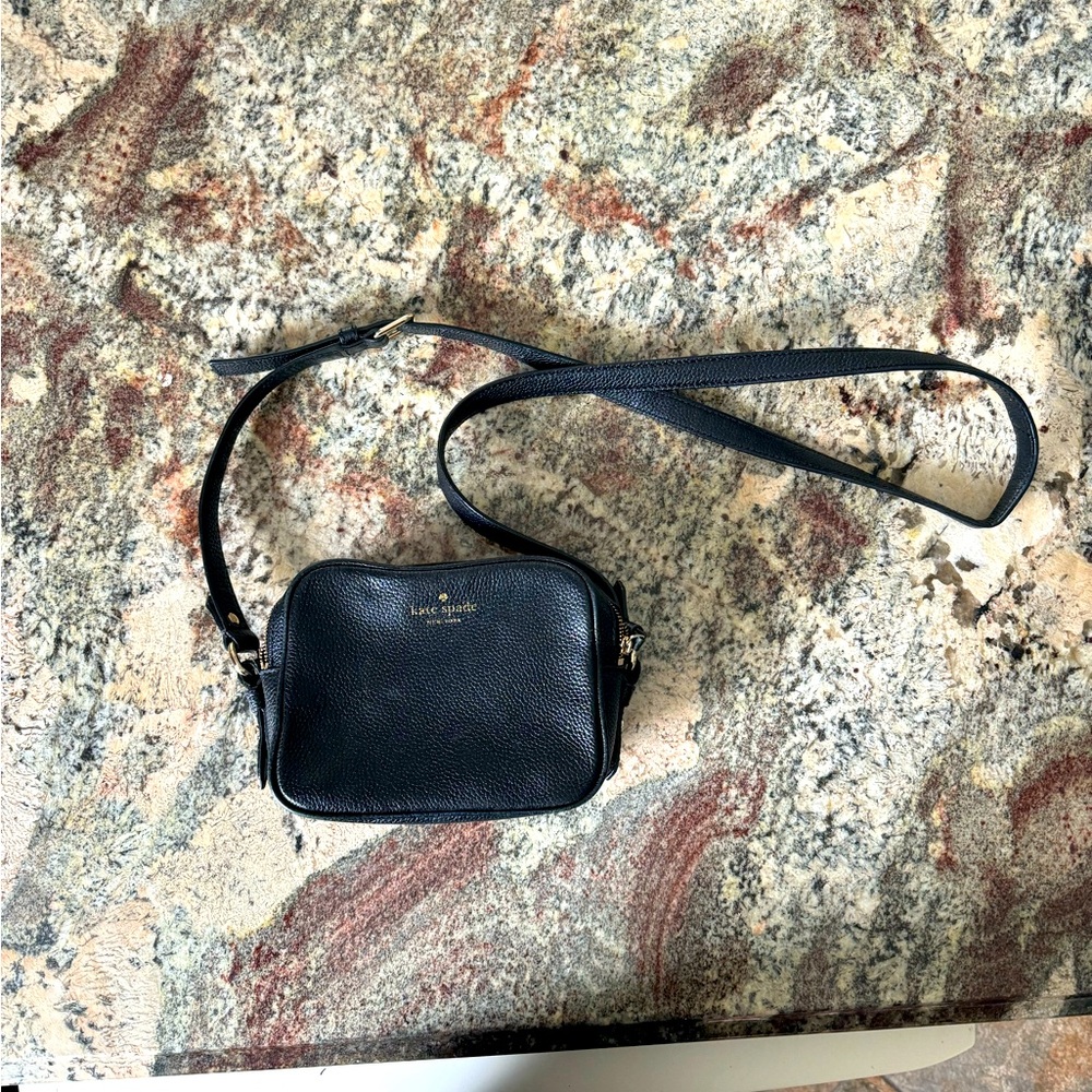 Kate Spade Black Pebbled Leather Camera Crossbody Bag